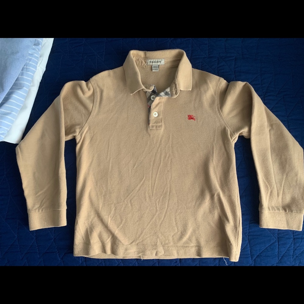 Burberry boys long sleeve polo, fits size 4T-5T